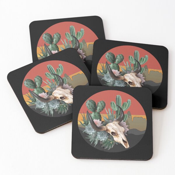 Item preview, Cow Skull and succulents plant, sunset desert catus and flowers, cowgirl, rodeo    designed and sold by Collagedream.