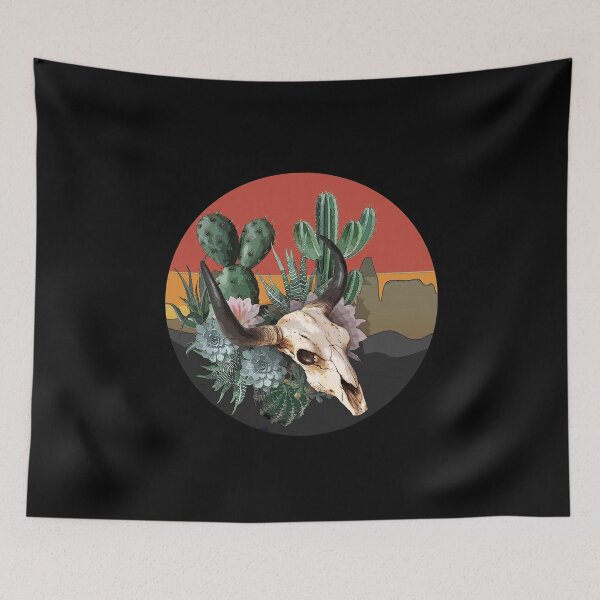 Item preview, Cow Skull and succulents plant, sunset desert catus and flowers, cowgirl, rodeo    designed and sold by Collagedream.