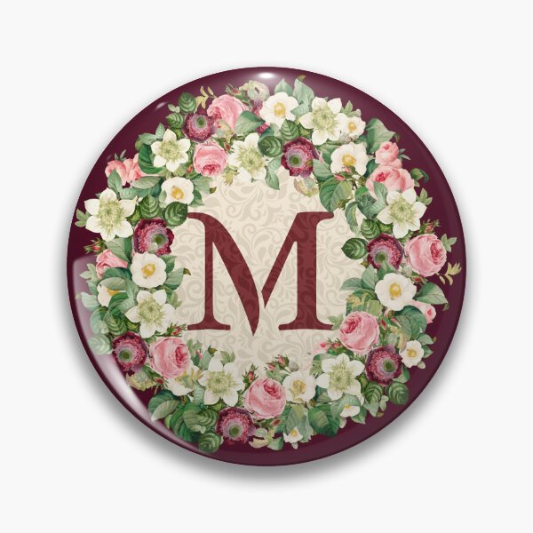 Item preview, Monogramed Initial Letter M Roses Peonies Flower Pattern designed and sold by MintaApparel.