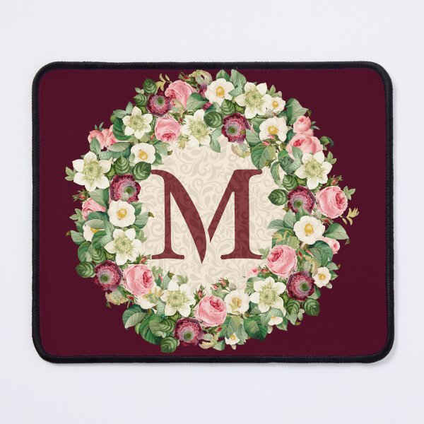 Item preview, Monogramed Initial Letter M Roses Peonies Flower Pattern designed and sold by MintaApparel.