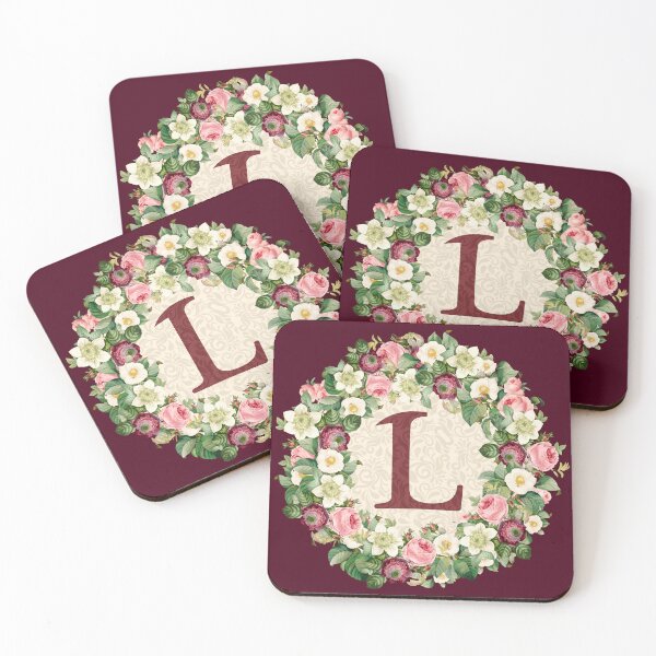 Item preview, Monogramed Initial Letter L Roses Peonies Flower Pattern designed and sold by MintaApparel.