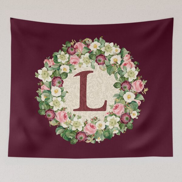Item preview, Monogramed Initial Letter L Roses Peonies Flower Pattern designed and sold by MintaApparel.