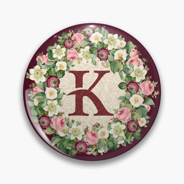 Item preview, Monogramed Initial Letter K Roses Peonies Flower Pattern designed and sold by MintaApparel.