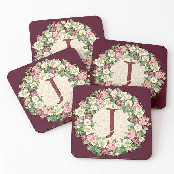 Item preview, Monogramed Initial Letter J Roses Peonies Flower Pattern designed and sold by MintaApparel.