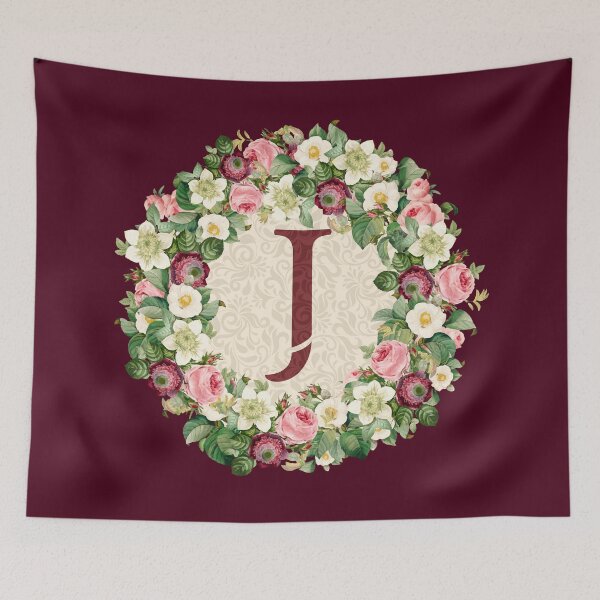 Item preview, Monogramed Initial Letter J Roses Peonies Flower Pattern designed and sold by MintaApparel.