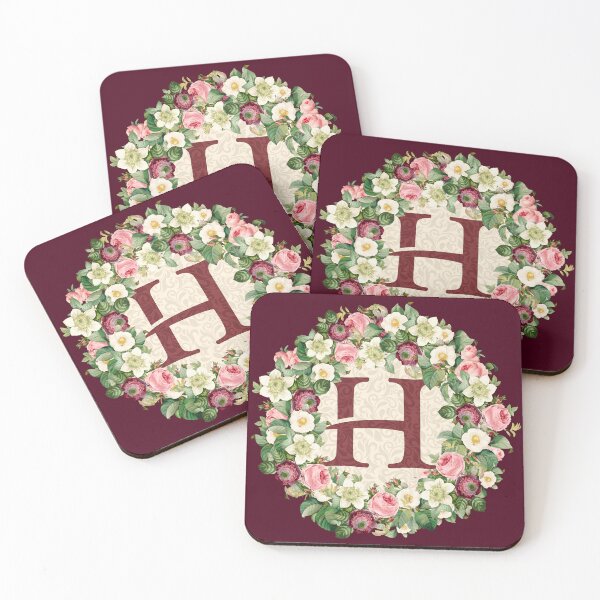 Item preview, Monogramed Initial Letter H Roses Peonies Flower Pattern designed and sold by MintaApparel.