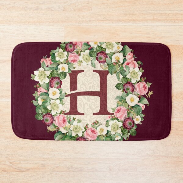Item preview, Monogramed Initial Letter H Roses Peonies Flower Pattern designed and sold by MintaApparel.