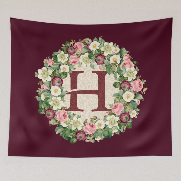 Item preview, Monogramed Initial Letter H Roses Peonies Flower Pattern designed and sold by MintaApparel.
