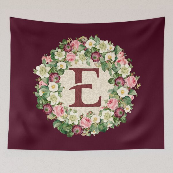 Item preview, Monogramed Initial Letter E Roses Peonies Flower Pattern designed and sold by MintaApparel.