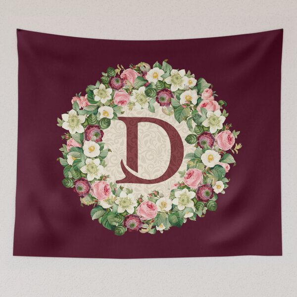 Item preview, Monogramed Initial Letter D Roses Peonies Flower Pattern designed and sold by MintaApparel.