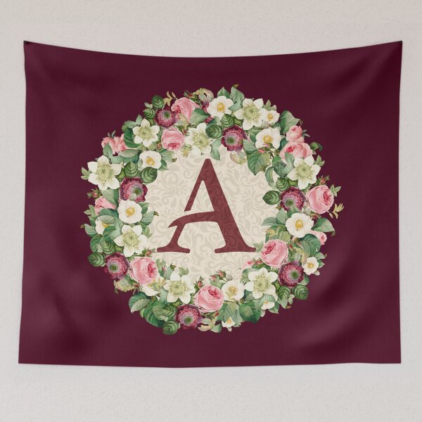 Item preview, Monogramed Initial Letter A Roses Peonies Flower Pattern designed and sold by MintaApparel.