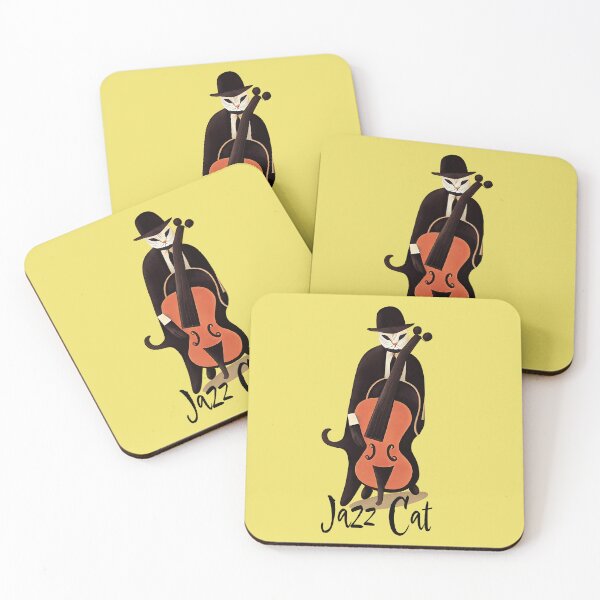 Item preview, Jazz Cat Playing Double Bass Print designed and sold by ThePurpleMelon.