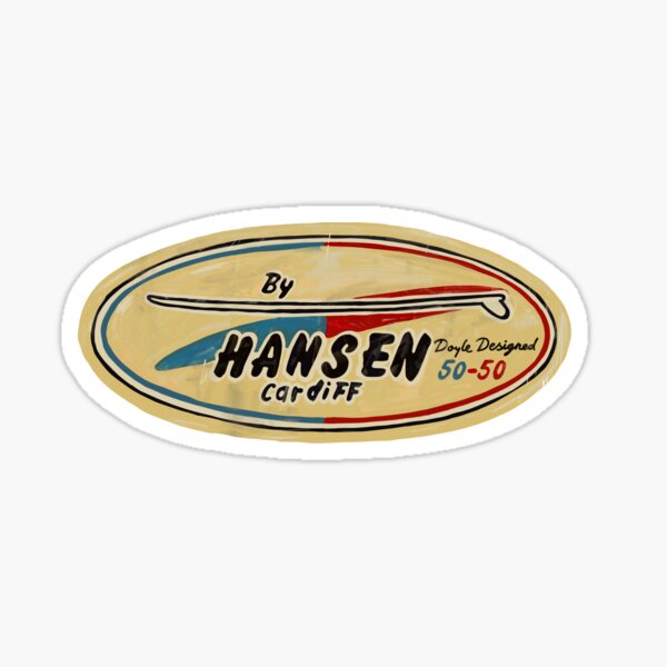 Vista previa del artículo con la obra «Vintage Longboard Surf camiseta años sesenta Hansen estilo calcomanía Logo», diseñado y vendido por Kludoman.