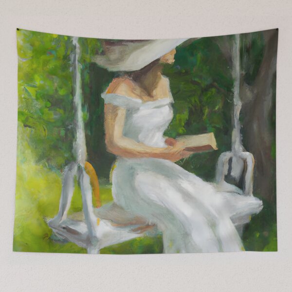 Item preview, Girl Reading on Garden Swing designed and sold by priddypaintings.
