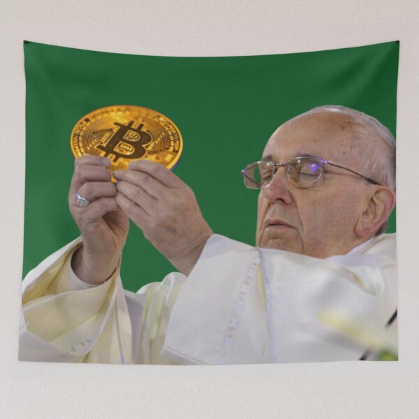 Item preview, Pope Holding Bitcoin Sticker designed and sold by Teetans.
