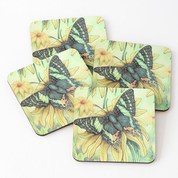 Item preview, Urania Ripheus Butterfly on Rudbeckia Flower designed and sold by BuyByButterfly.