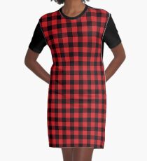 Buffalo Check Red And Black Plaid Graphic T-Shirt Dress