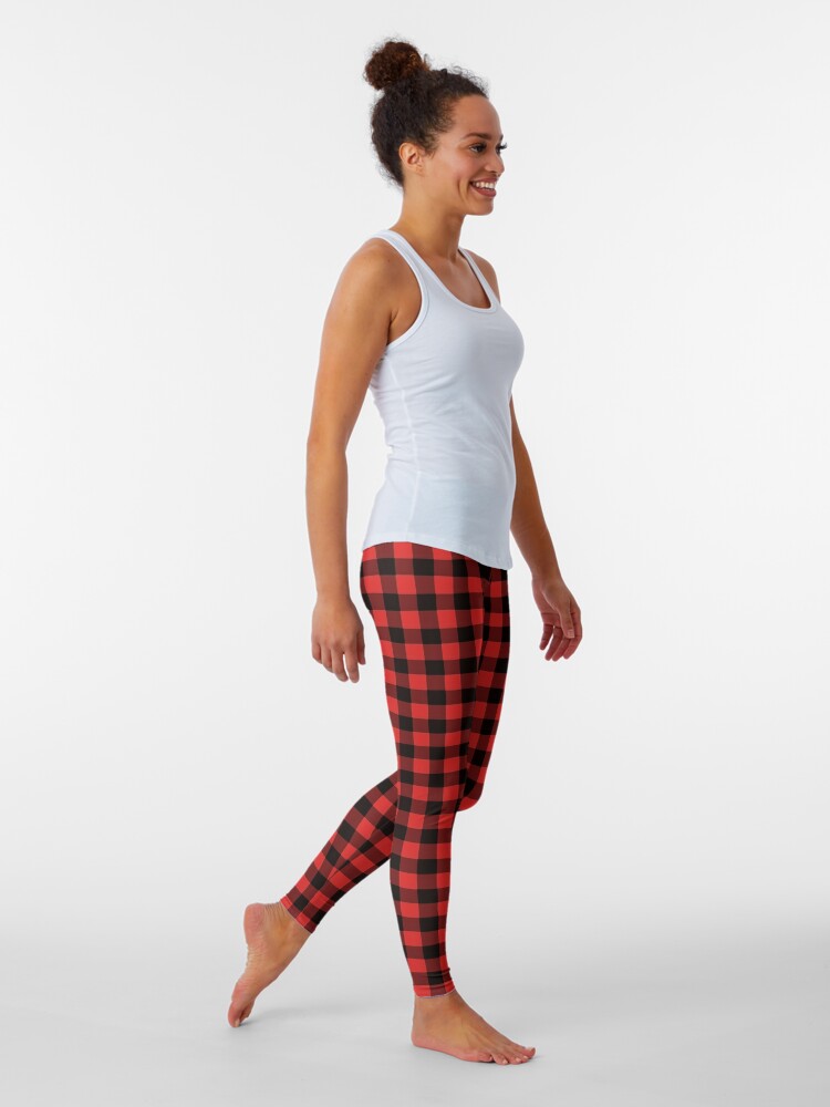 Buffalo Check Red And Black Plaid Leggings for Sale by rewstudio