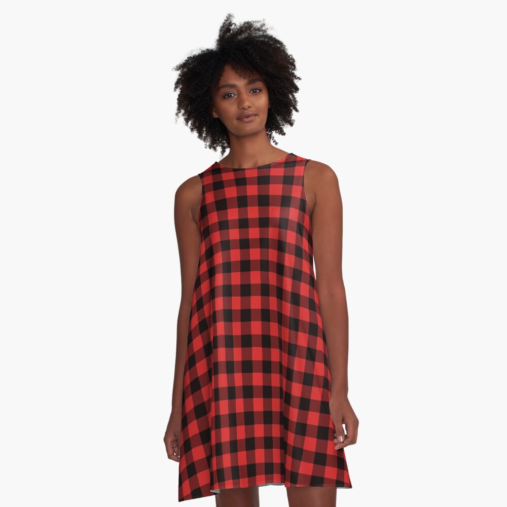 red and black check dress