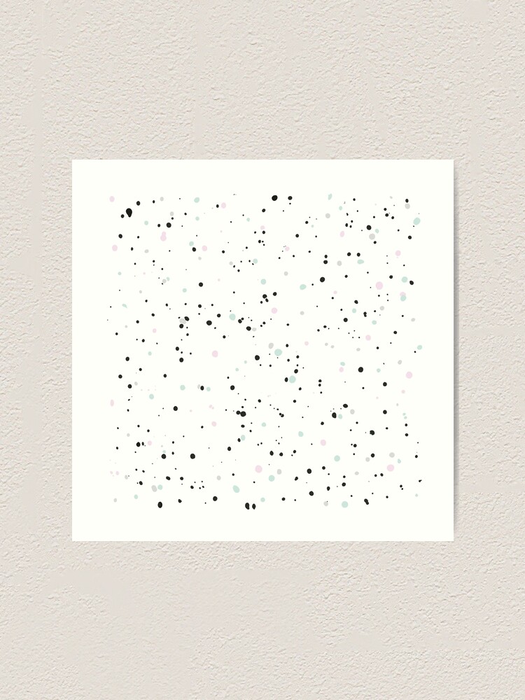 Pastel Mint Green, Pink and Black Paint Dot Drops White Background