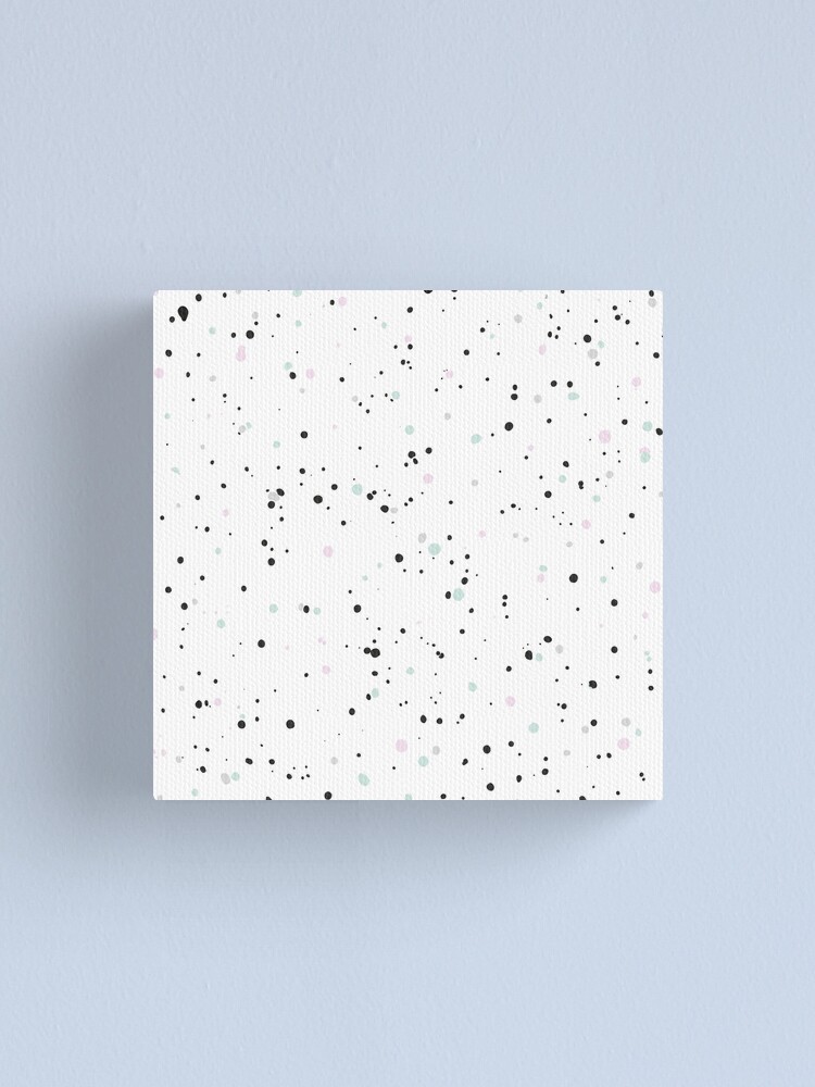 Pastel Mint Green, Pink and Black Paint Dot Drops White Background Canvas  Print by 5mm Paper