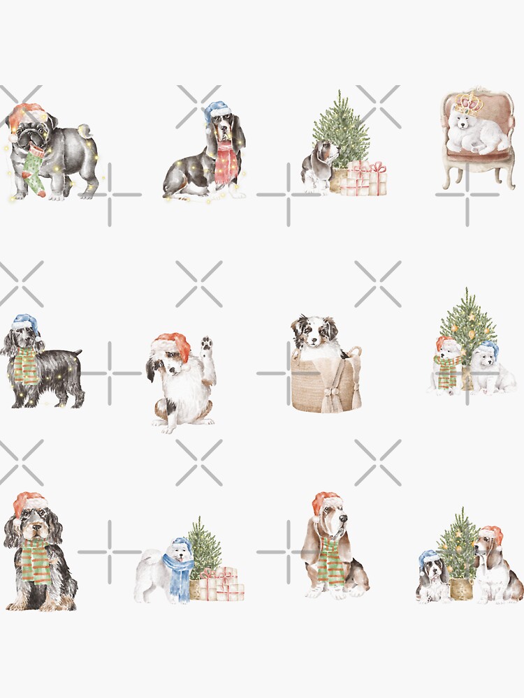 Cute Christmas Dog Wearing a Santa Claus Hat with Christmas Gifts Sticker  for Sale by PoshPeels