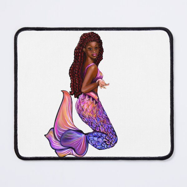 Item preview, mermaid with flowing red locs,   Afro hair and caramel brown skin. Black mermaid designed and sold by Artonmytee.
