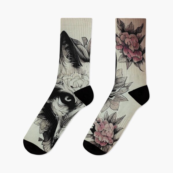Item preview, Floral tattoo wolf  designed and sold by BloodRubyz.