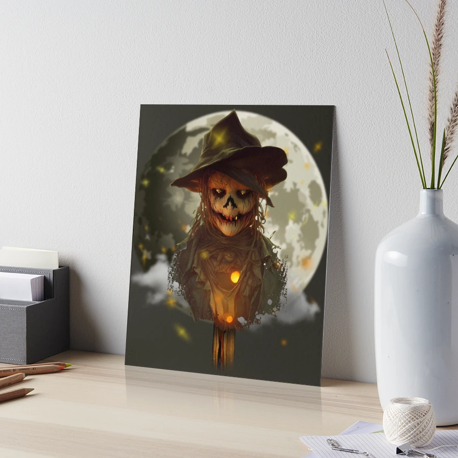 Scarecrow Full Moon Halloween Colorful Spooky Scare Crow