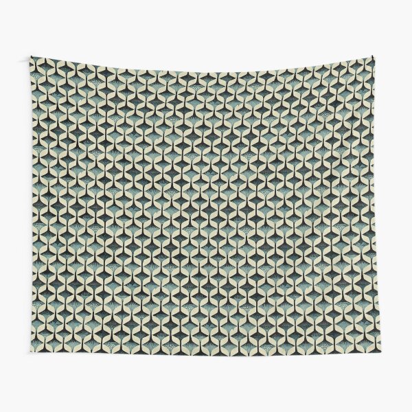 Blue and Beige Retro Pattern Geometric Design - Abstract Tapestry