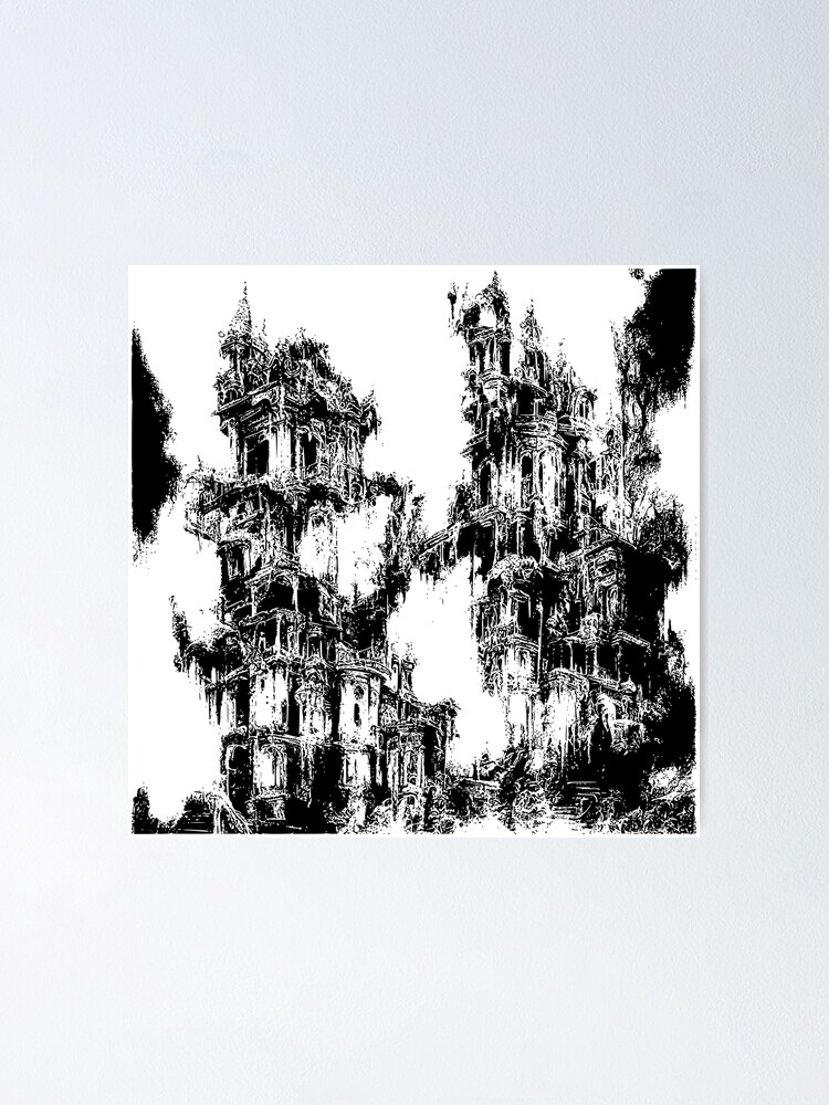 "Black and White Gothic Haunted House" Poster for Sale by freshWaterCo
