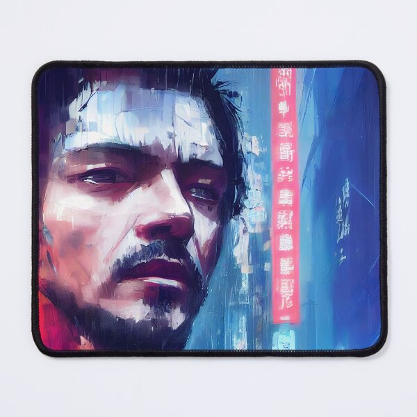 Item preview, Cyberpunk japanese man in red and blue brush strokes designed and sold by NaumLabs.