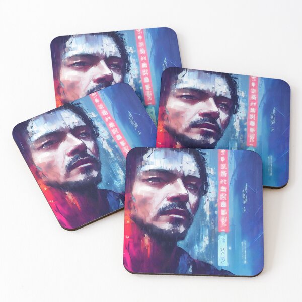 Item preview, Cyberpunk japanese man in red and blue brush strokes designed and sold by NaumLabs.