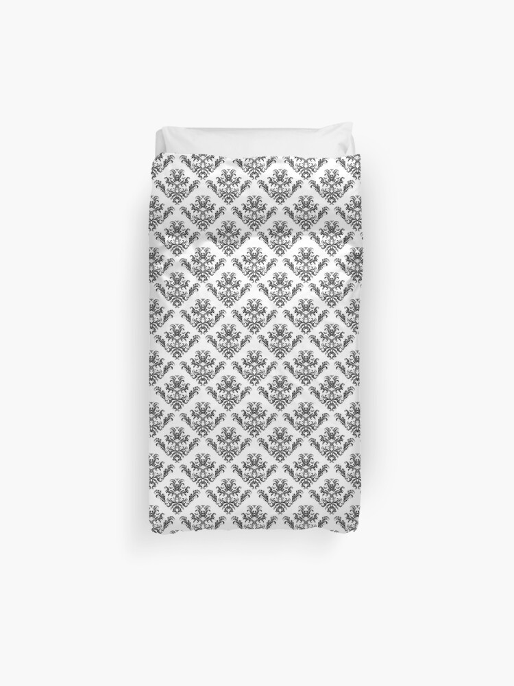 Damask Brocade In Monochrome Black And White Duvet Cover By