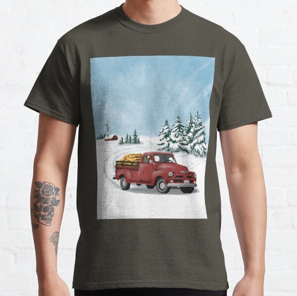 Little Red Truck gathering wood in winter Classic T-Shirt