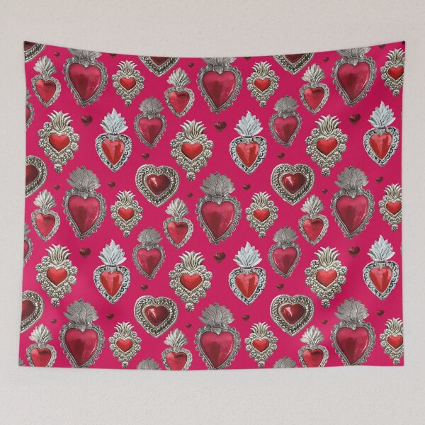 Item preview, Mexican milagrito vibrant red sacred heart silver oaxaca folk art elegant seamless pattern designed and sold by T-Mex.