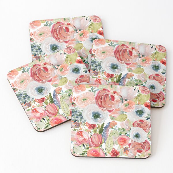 Item preview, Watercolor Flowers in Spring, orange, peach, blush pink, endive green designed and sold by PixDezines.