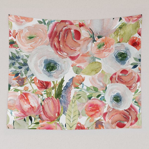 Item preview, Watercolor Flowers in Spring, orange, peach, blush pink, endive green designed and sold by PixDezines.