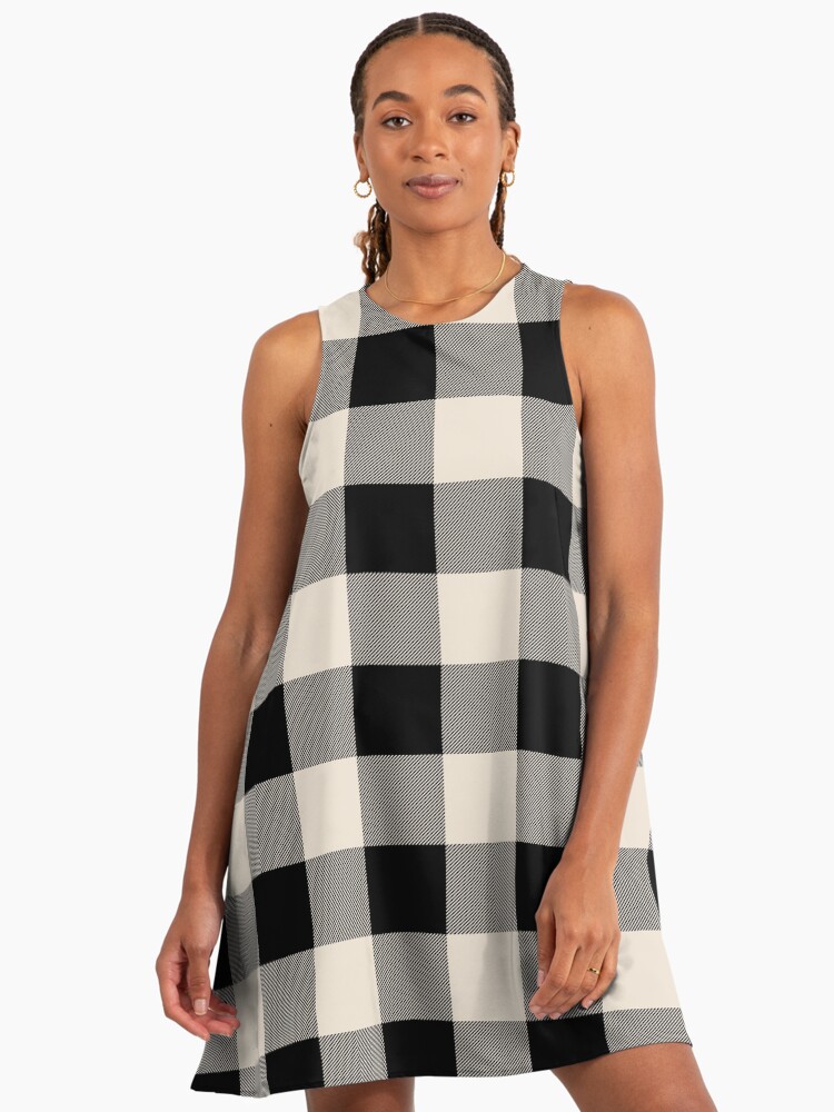 Buffalo Check Black And Vintage White Plaid Wide Stripes" A-Line Dress for  Sale by rewstudio | Redbubble