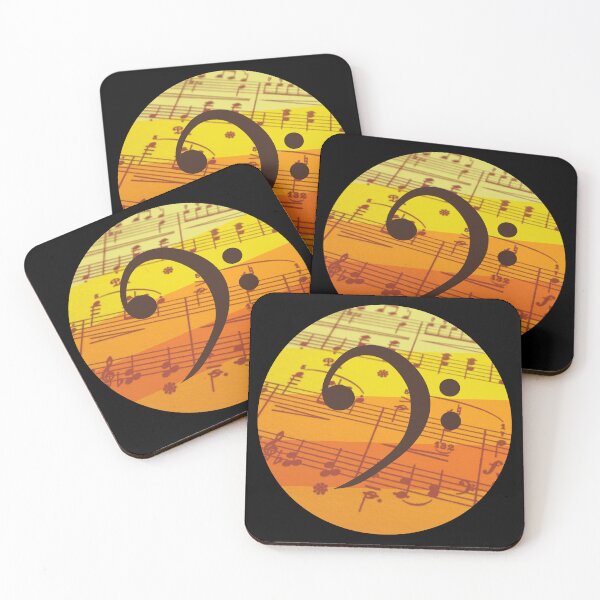 Item preview, Bass clef on a retro sunset background with notes on a staff designed and sold by Grepthor.