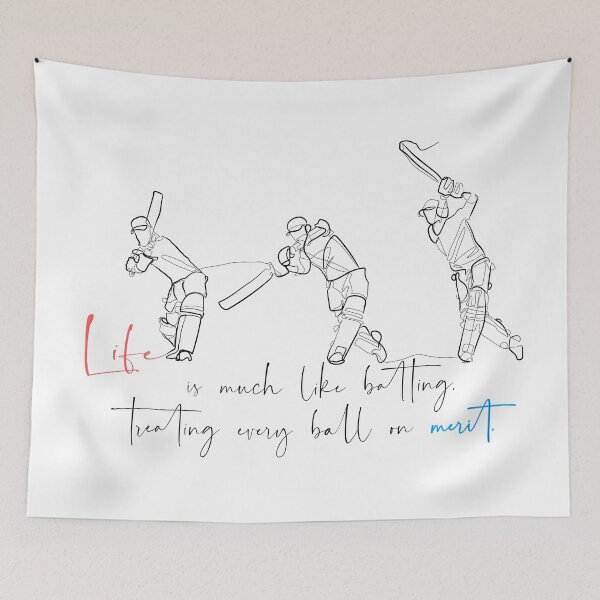 Item preview, One continuous line art cricket batting quote Life is much like batting, treating every ball on merit. designed and sold by scribblelife.