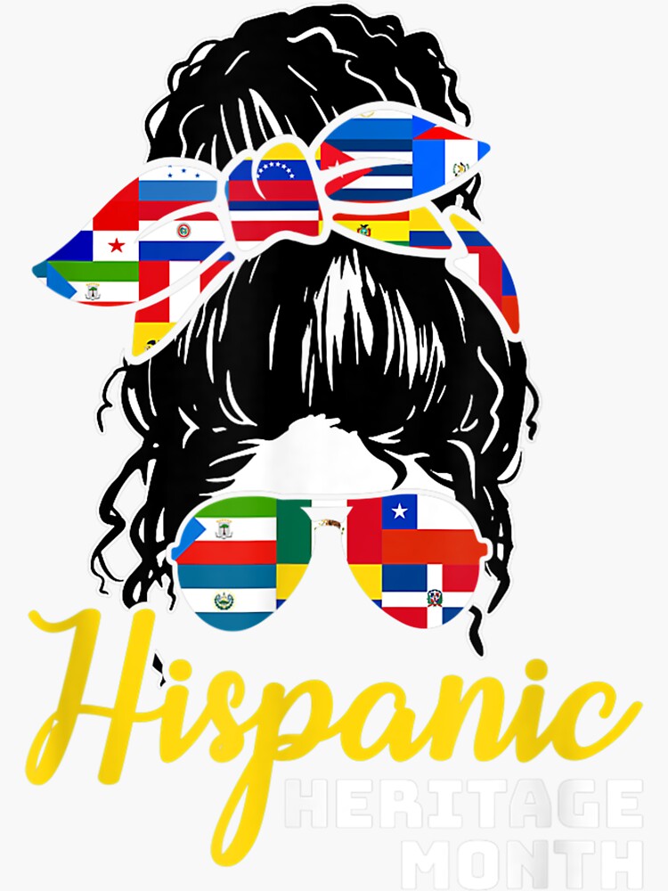 Hispanic Heritage Month Messy Bun Latina Woman Country Flags Sticker