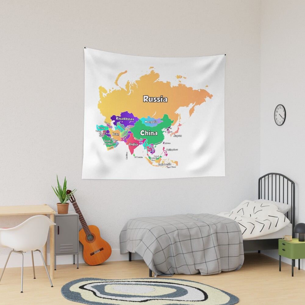 "political map of Asia with boundaries and countries names " Tapestry for Sale by mashmosh 