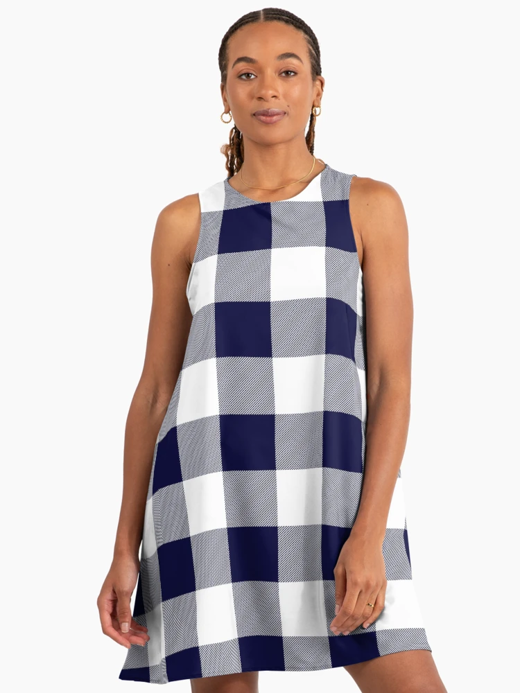 Buffalo Check Navy Blue And White Plaid Wide Stripes" A-Line Dress for Sale  by rewstudio | Redbubble