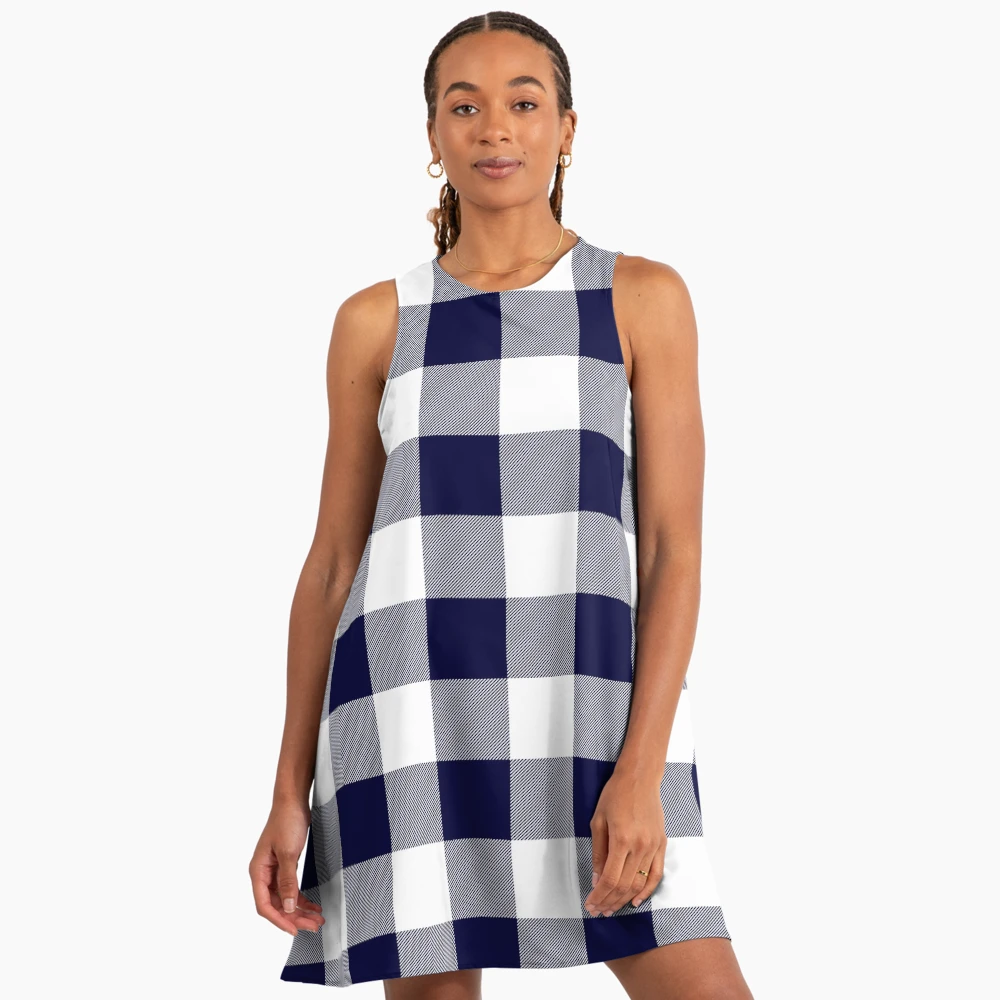 Buffalo Check Navy Blue And White Plaid Wide Stripes" A-Line Dress for Sale  by rewstudio | Redbubble