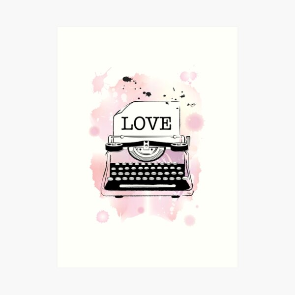 Pink Love Watercolour typewriter Art Print
