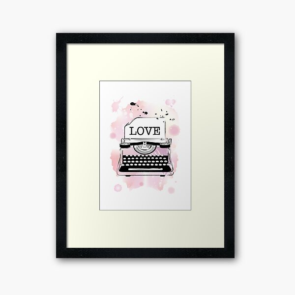 Pink Love Watercolour typewriter Framed Art Print