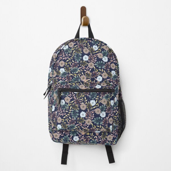 Item preview, Floral pattern with brown hibiscus flowers on dark blue designed and sold by Ninaeva.