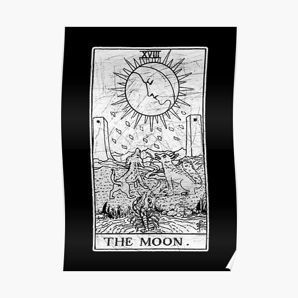 The Moon Tarot Card - Major Arcana - fortune telling - occult Poster