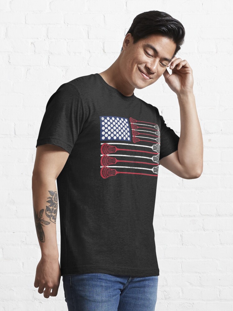 Alternate view of Vintage Flag > US Flag Made of Lacrosse Balls + Bats > Laxing Essential T-Shirt